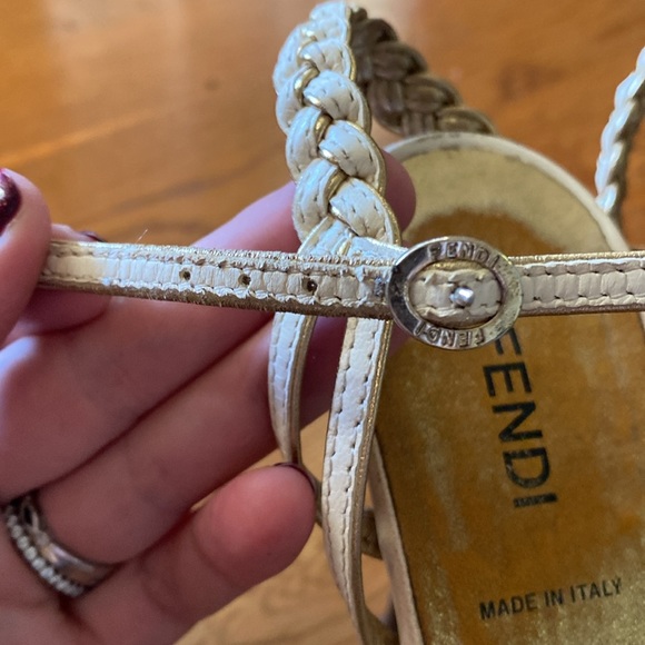 Fendi cream/gold braided strap stiletto sandals - Picture 4 of 7